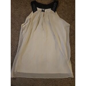 A Byer Women's Sleeveless Lined Jeweled Neckline Tank Top Blouse Ivory Sz Large